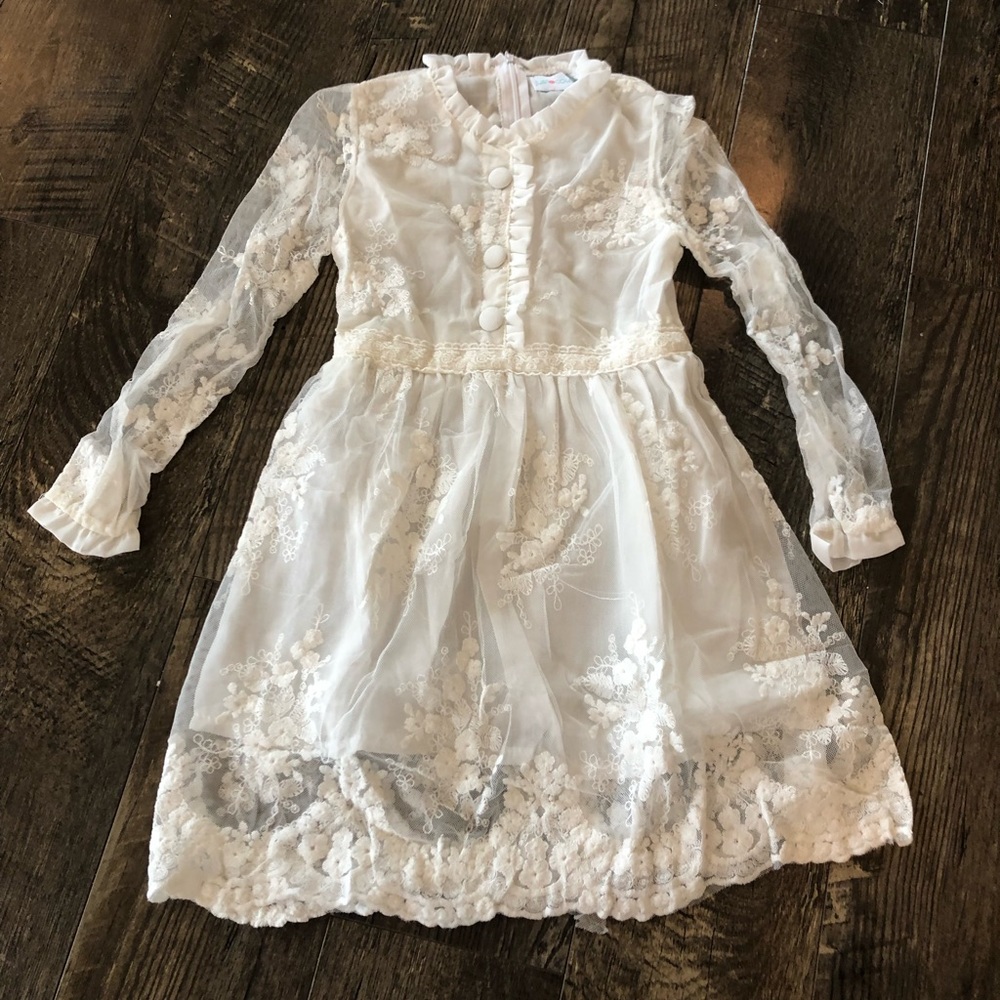 NWOT 4T Just Couture Ivory Lace Long Sleeve Suit Style Bodice Dress